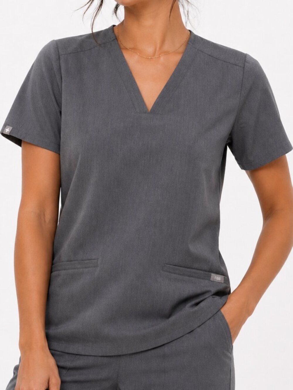 FIGS Catarina V Neck Scrub Top 2 Pocket Gray XXS